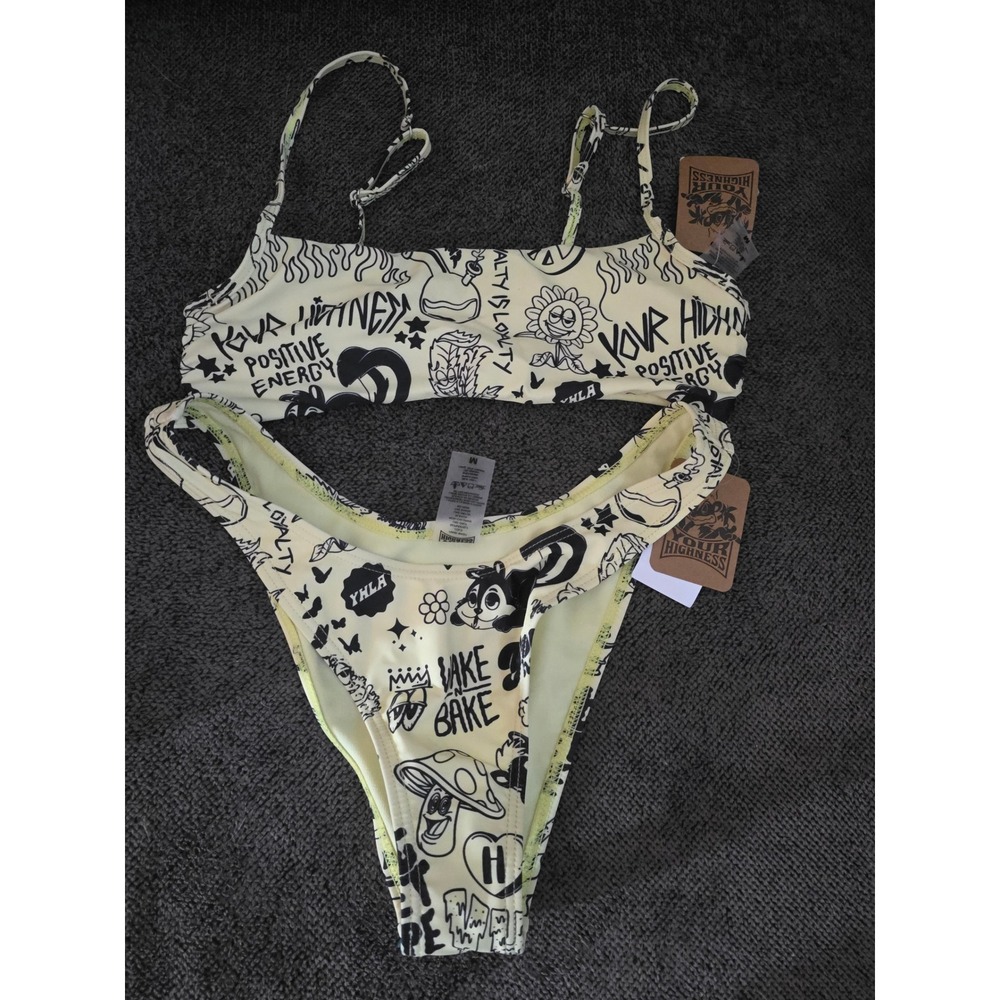 Your Highness Scribble Graffiti Bikini Set Bandeau High Leg Cheeky Junior M